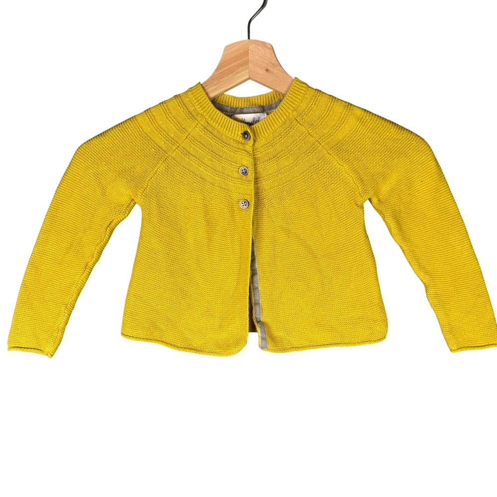 Mini Boden Girls Yellow Cotton Cashmere Button Front Cardigan Sweater 3-4Y 104cm